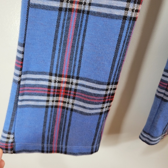URBAN OUTFITTERS blue plaid straight leg stretch knit academia pull on pants - Picture 4 of 7